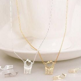 LOVE IS TALL Giraffe Love Necklace And Earrings Set of 3 (Color: Silver/Rhodium Plated)