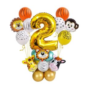 Woodland Jungle Animals Disposable Tableware Jungle Safari Birthday Party Kid Zoo Monkey Lion Zebra Elephant One 1st Boy Forest (Color: gold balloon-2)