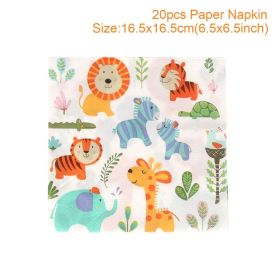 Woodland Jungle Animals Disposable Tableware Jungle Safari Birthday Party Kid Zoo Monkey Lion Zebra Elephant One 1st Boy Forest (Color: 20pcs paper napkin2)