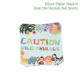 Woodland Jungle Animals Disposable Tableware Jungle Safari Birthday Party Kid Zoo Monkey Lion Zebra Elephant One 1st Boy Forest (Color: 20pcs paper napkin1)